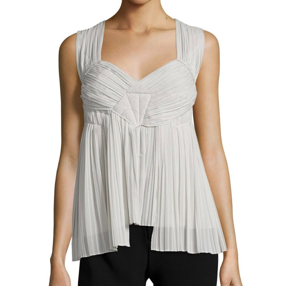 Donna Karan Silk Sweetheart-Neck Plisse Georgette Tank NWT Size 4 Platinum $850